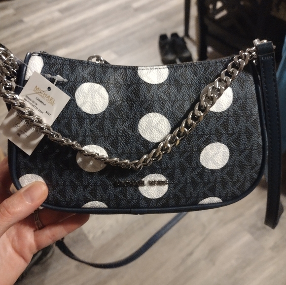 NWT Michael Kors Carmela Small Polkadot And Signature Logo Pochette - Picture 1 of 1
